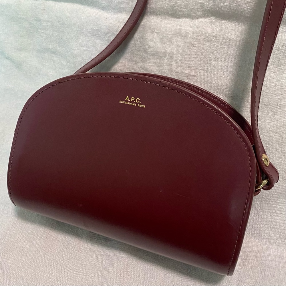 A.P.C. Demi Lune Mini Leather Shoulder Bag, Vino